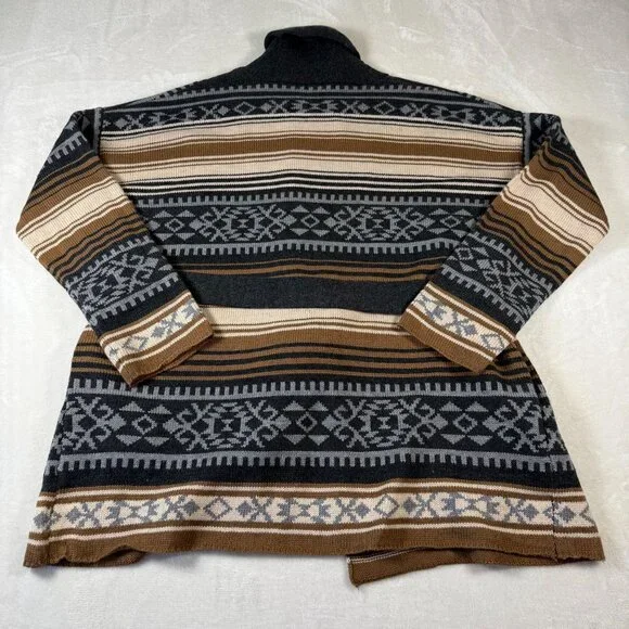 Stetson Womens Southwestern Cardigan Sweater Belted Shawl Collar L Brown/Gray St - Picture 6 of 8